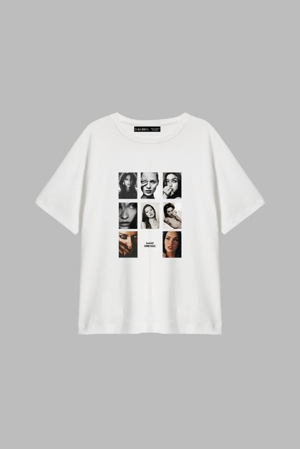 Bombshell Femme Printed Relaxed Fit White Tshirt