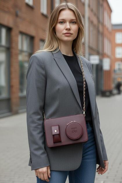Chain Strap Hand and Shoulder Bag with Lipstick Case and Round Pocket Detail