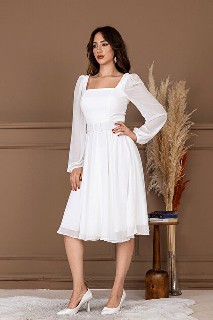 sachin and babi light blue dress Chiffon Ruffle Midi Dress White