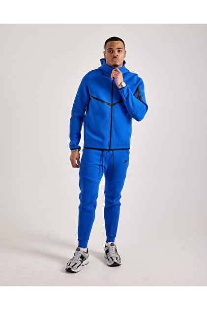 Nike Tech Fleece Mavi/Siyah Erkek Fermuarlı Sweatshirt (Blue