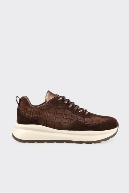Kahve Deri Kadın Bağcıklı Sneaker