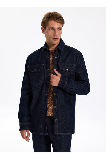 Relaxed Lacivert Erkek Denim Gömlek J5WM-GML7871
