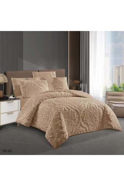 6 Pc Plush Silk Embossed King-size Gold/Beige Comforter Set