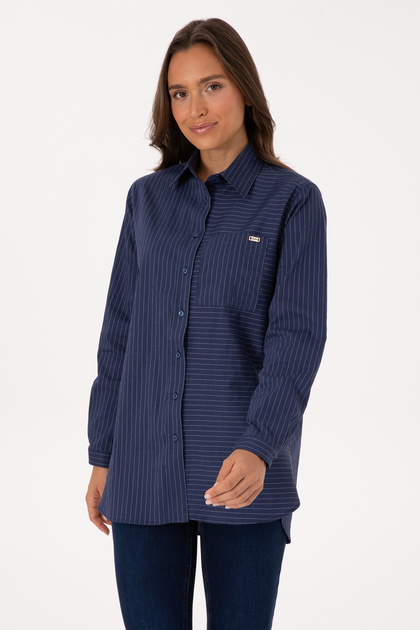 Women's Indigo Long Sleeve Striped Shirt 50316387-Vr028