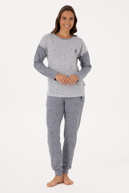 Kadın Gri Melanj Pijama Takımı 50318875-VR086