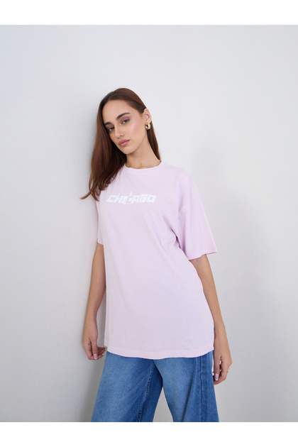 Women Pink Oversized Acid Wash T-Shirt