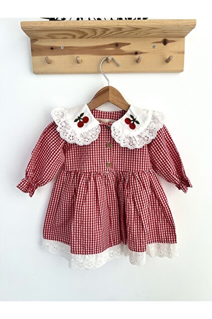 2kids2mom Baby Girl Dress Gingham Cherry Red Birthday Party Wedding Special  Occasion Girls' Casual Dress- Trendyol