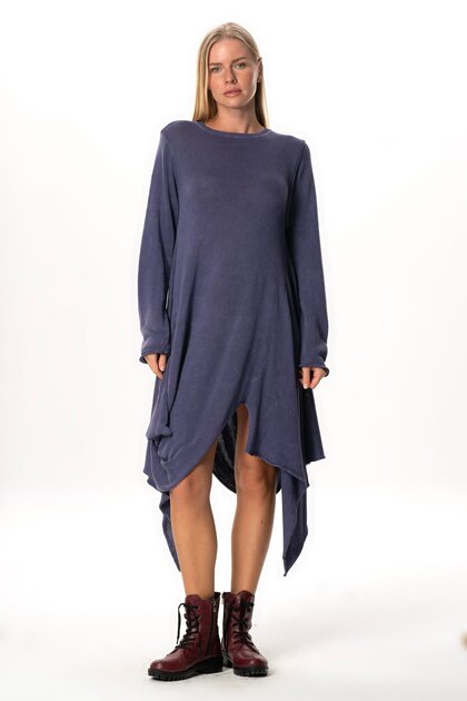 Eli ile Bezi Long Sleeve Handan Asymmetrical Cut Autumn and Winter Flowy  Midi Length Knitwear Dress Purple Purple- Trendyol