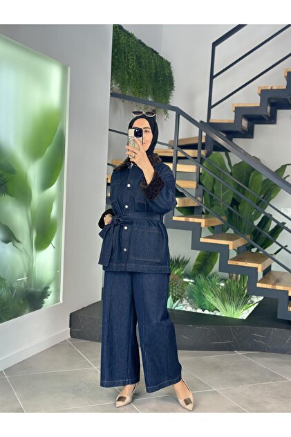 İkoll Pelüş Detaylı Lacivert Renk Kadın Denim Ceket - Fiyatı