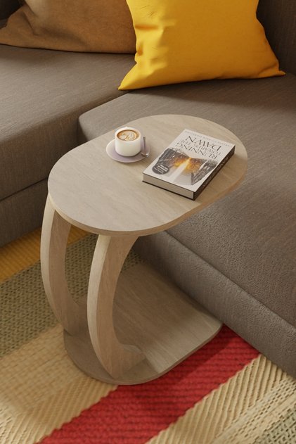 Oval Traverten C Sehpa Modern,Tekerlekli Yan Sehpa (Salon, Ofis, Yatak Odası)