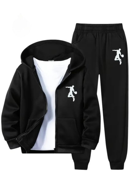 2-Piece Basketball Dunk Character-Printed Zipper Set for Boys (Top and Bottom)