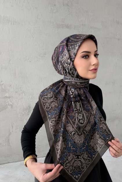 Coffee&Purple Navy Blue Beliz Bohemian Modal Silk Shawl Scarf