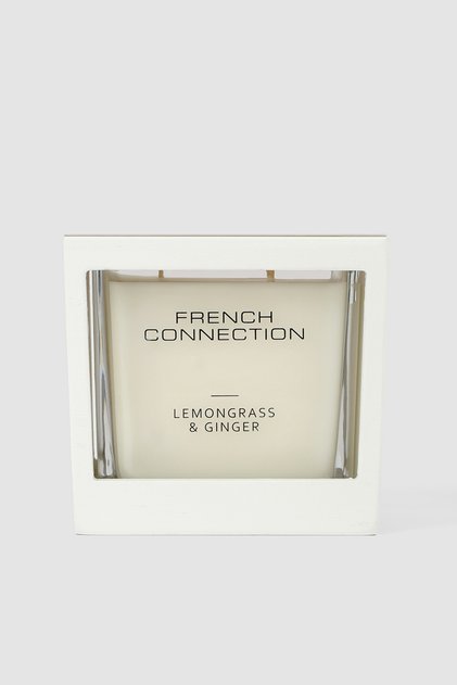 White Wooden surround Lemongrass & Ginger Candle 480G