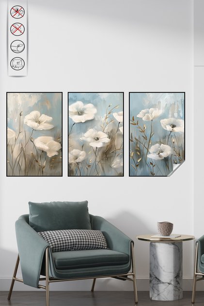 Statik Tutunma Özellikli Tablo - Poster Çiçek (Model-33) Çerçeve Görünümlü Yapışkansız Duvar Dekoru Dekoratif Tablo