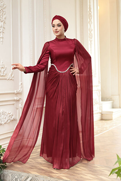green emerald velvet dress Long Beaded Formal Dress with Cape Sleeves Burgundy / 16
