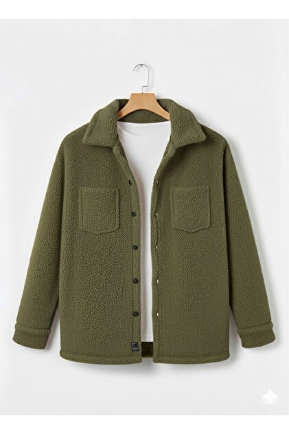 Unisex Plush Shirt Jacket – Pocket Detailed, Winter, Oversized