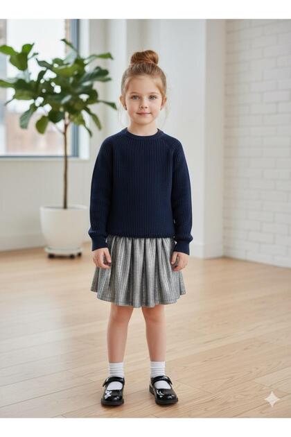 Thessaloniki Knitted Crew Neck Unisex Sweater Raglan Sleeve Stitch-Free Domestic Production School-Nursery-Daily