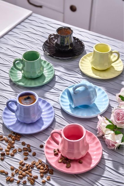 Colorful 6-Piece Coffee Cup Set - Stylish Modern Design Gift