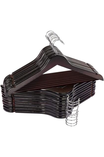 24 Pieces Wooden Look Plastic Clothes and Clothes Hangers Black