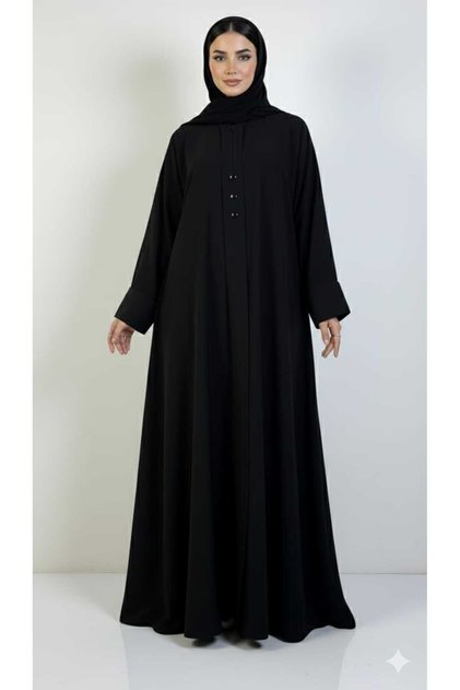 Kuwaiti cloche abaya made of plain Kuwaiti crepe with a small hidden zipper and a shawl