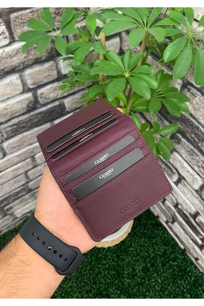 Plum Snap Closure Bi-Fold Design Genuine Leather Credit Card Holder - Grd251018Wt425