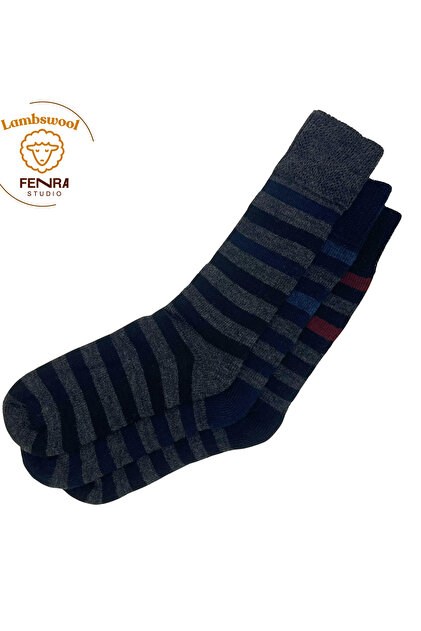 3-Piece Men's Winter Merino Wool Full Terry Toe Seamless Warm Striped Thermal Socks