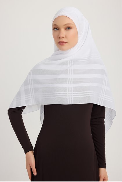 A25256 وشاح شيفون جاكار منقوش 120x120 سم - أبيض