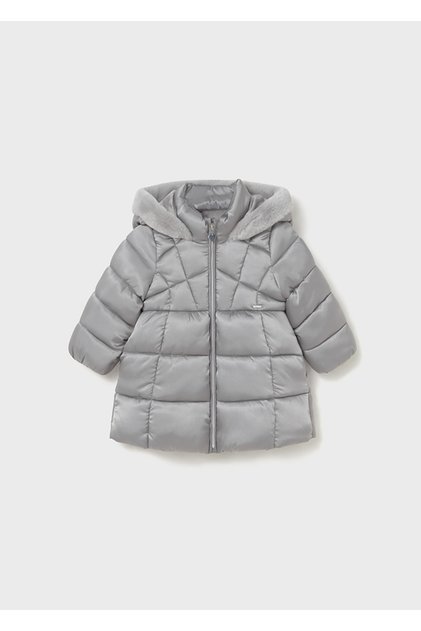 1-4 Years Old Baby Girl Gray Hooded Long Coat – Water Repellent, Windproof, Fleece Lined