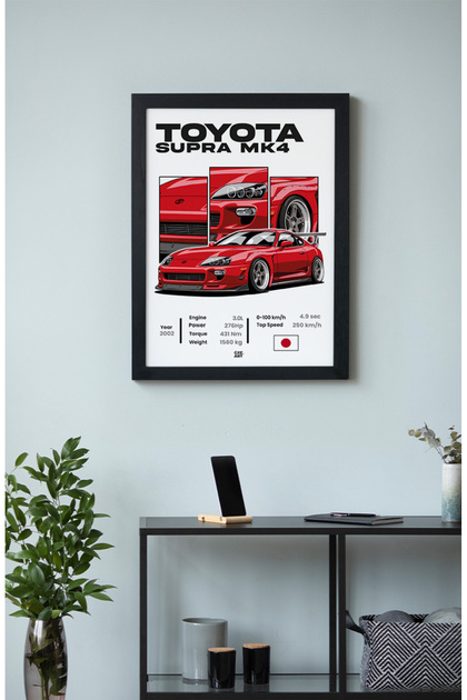 gxe.art Toyota Supra MK4 Ahşap Çerçeveli Poster – Otomobil Tasarım
