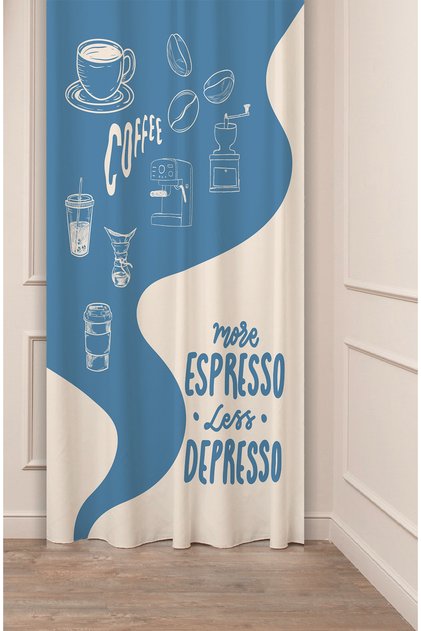 Coffe Time Espresso Latte Coffee Time Bohemian Patterned Special Design Digital Printed Stylish Style Background Curtain