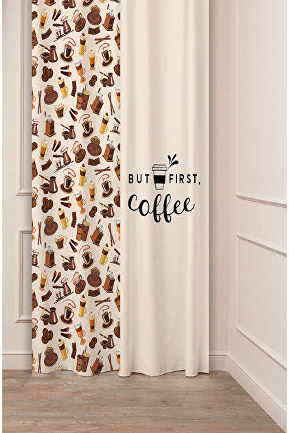 Coffe Time Espresso Latte Coffee Time Bohemian Patterned Special Design Digital Printed Stylish Style Background Curtain
