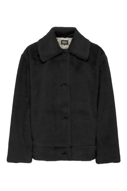 Women's Faux Fur Button Closure Black Jacket - 15350360