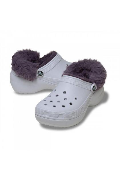 Crocs Classic Platform Fuzz Lined Clog Frosted Grape Slippers