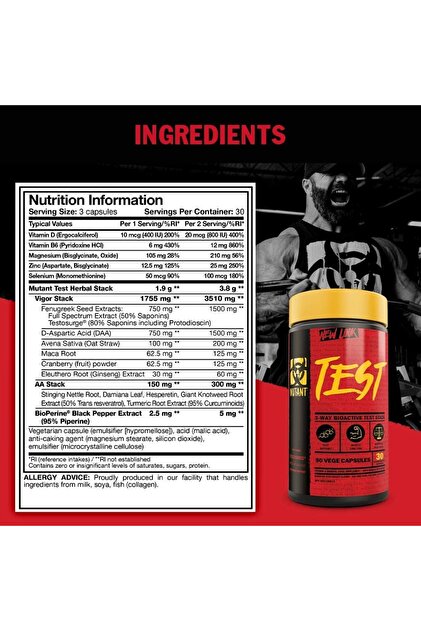 MUTANT TEST DAA ASPARTİC ACİD+TRİBULUS+MACA+FENUGREEK+GİNSENG 90