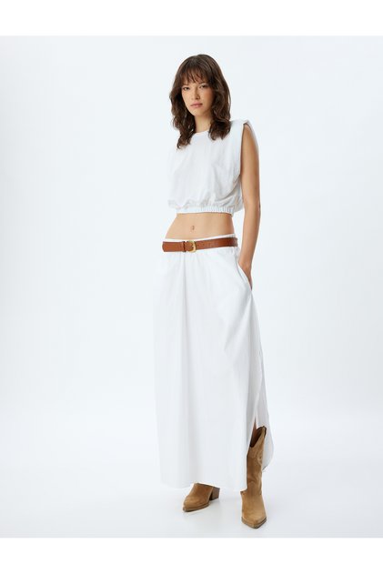 Women's White Crop Sleeveless Blouse