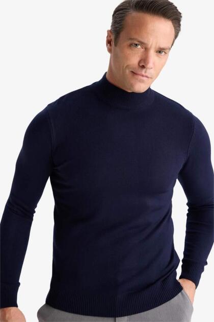 Defacto Slim Fit Turtleneck Knitwear Navy Blue Men's Sweater