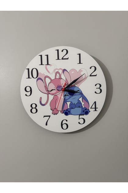 Dekoratif Ahşap Baskılı Stitch(Stiç)Çocuk Odası Duvar Saati 30*30