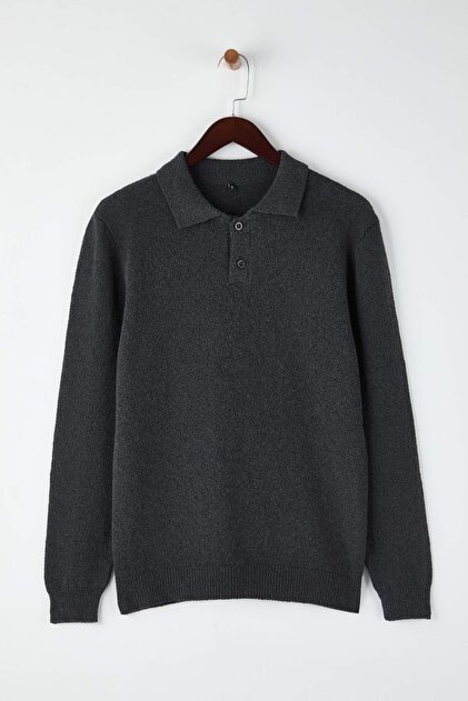 Trendyol Collection Anthracite Regular Polo Neck Textured Sweater