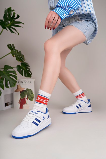 Unisex Lace-Up Velcro Sports Sneaker Shoes-White-Sax