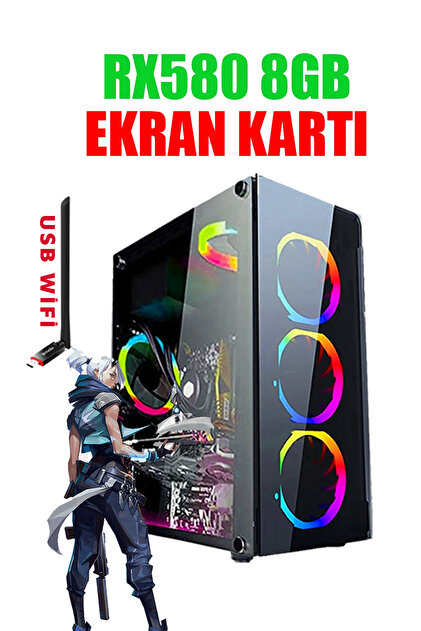 DMC 26x (PUBG,GTA 5) I5 3470,16GB RAM,256GB SSD,8GB RX580 Ekran