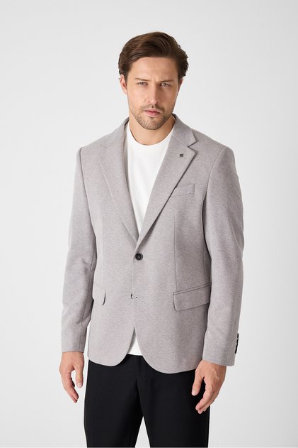 Jawa Erkek Füme Pamuk Karışımlı Likralı Esneyen Kumaşlı Spor Blazer Ceket