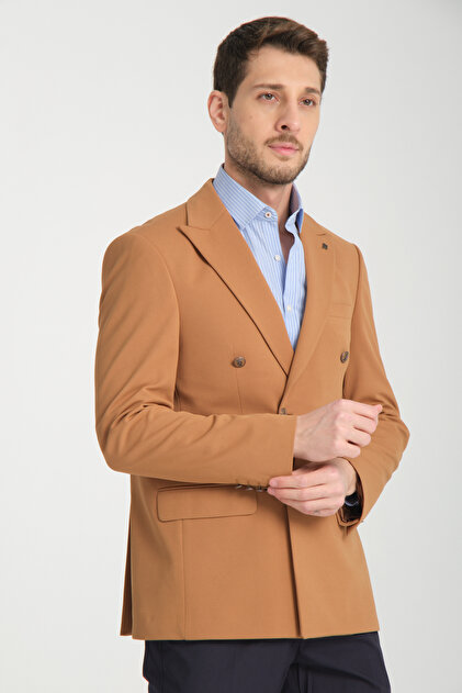 Frappoli Baselna Krv Erkek Hardal Kruvaze 6 Adet Metal Düğmeli 4