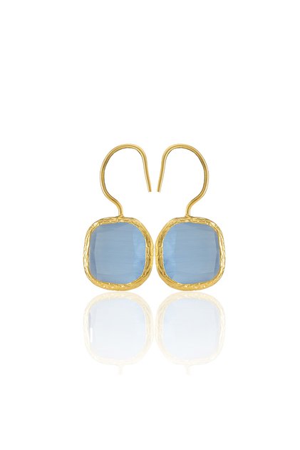 Kadir Jewellery 22 Ayar Altın Kaplama Kare Taşlı Küpe -El İşçiliği Ve Hipoalerjenik Küpe