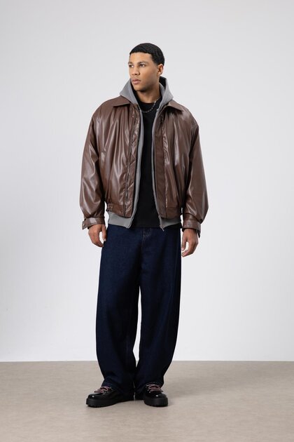 【モーガン蔵人】最終値下げ 90s leather bomber jacket Vamos Brown Oversize Faux Leather Jacket - Simple Design- Trendyol