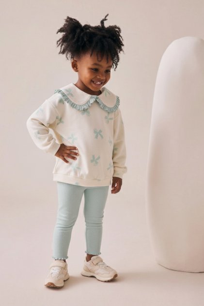 Girl's Printed Ruffled Baby Collar Tights Two-Piece Set Mint Green 2404410