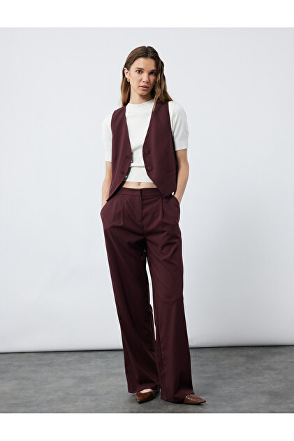 Wide Leg Fabric Palazzo Trousers with Pockets and Pleat Detail