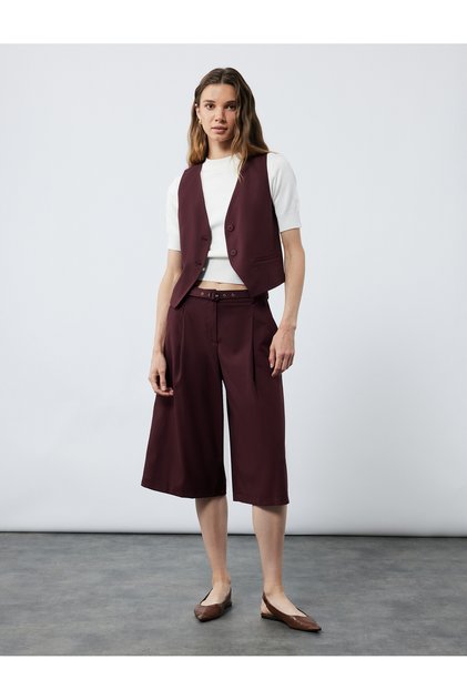 Fabric Bermuda Shorts with Pile Detail and Belt Pocket