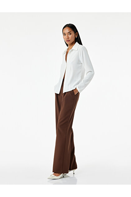 High Waist Palazzo Trousers with Pockets and Pleat Detail