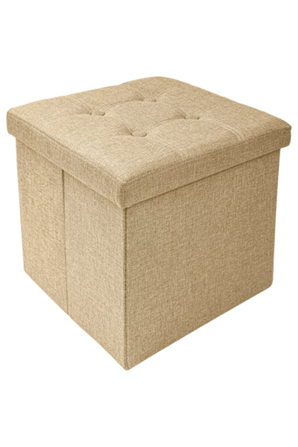 Taburet Pliabil cu Spatiu de Depozitare FizioTab®, 38x38x38 cm, Textil, Bej