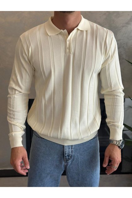 Men's Regular Fit Button Closure Ribbed Knit Sweater Cream Eca048